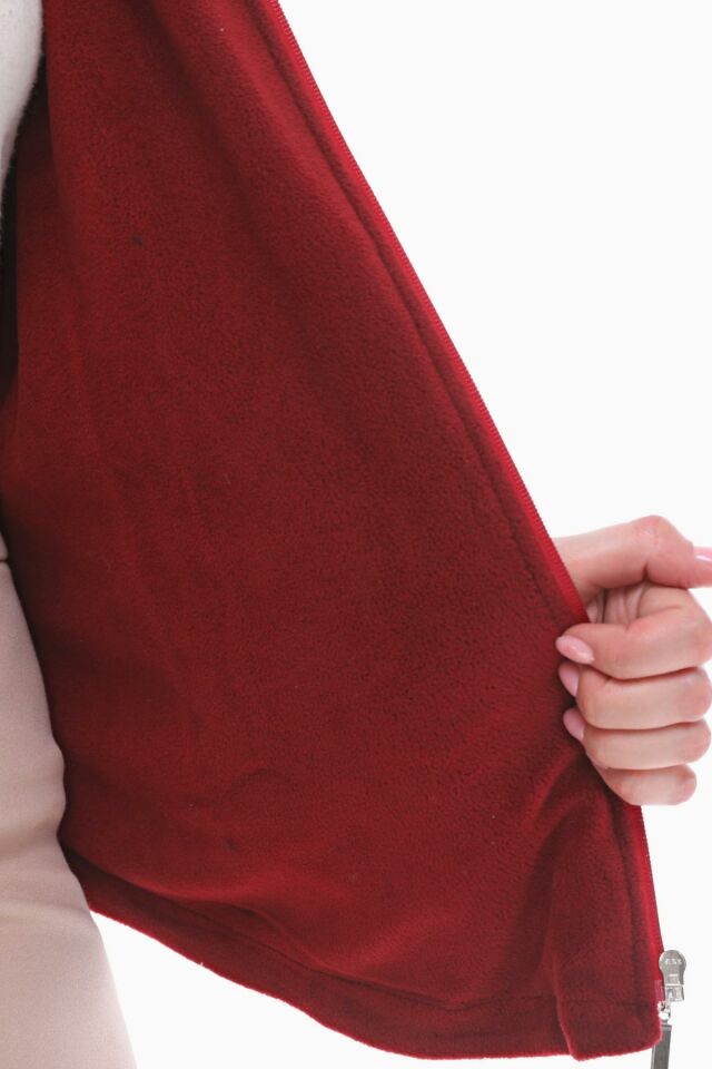 KAPÜŞONLU BORDO İÇİ POLARLI YELEK