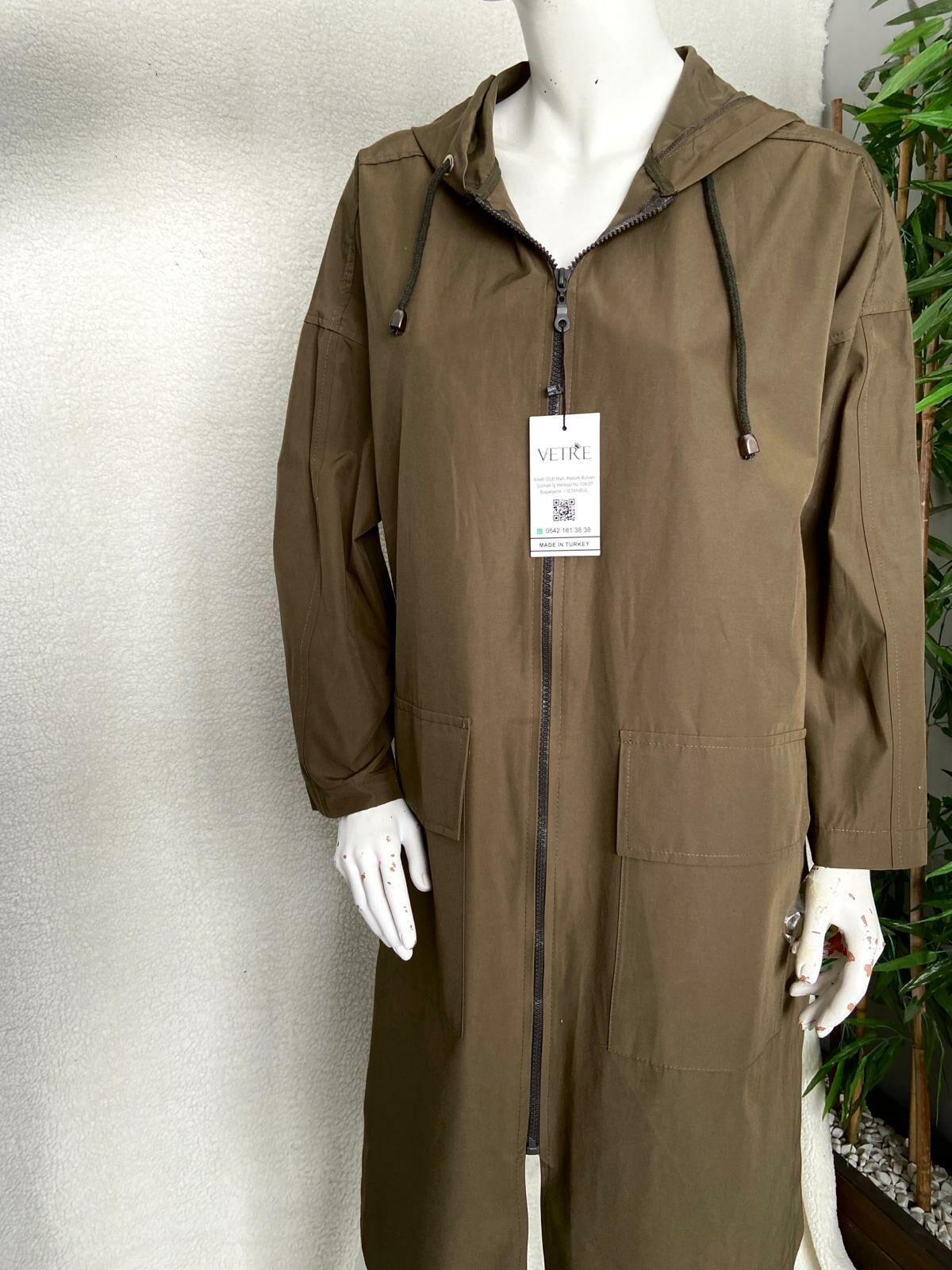 Kapüşonlu Oversize Haki Trençkot