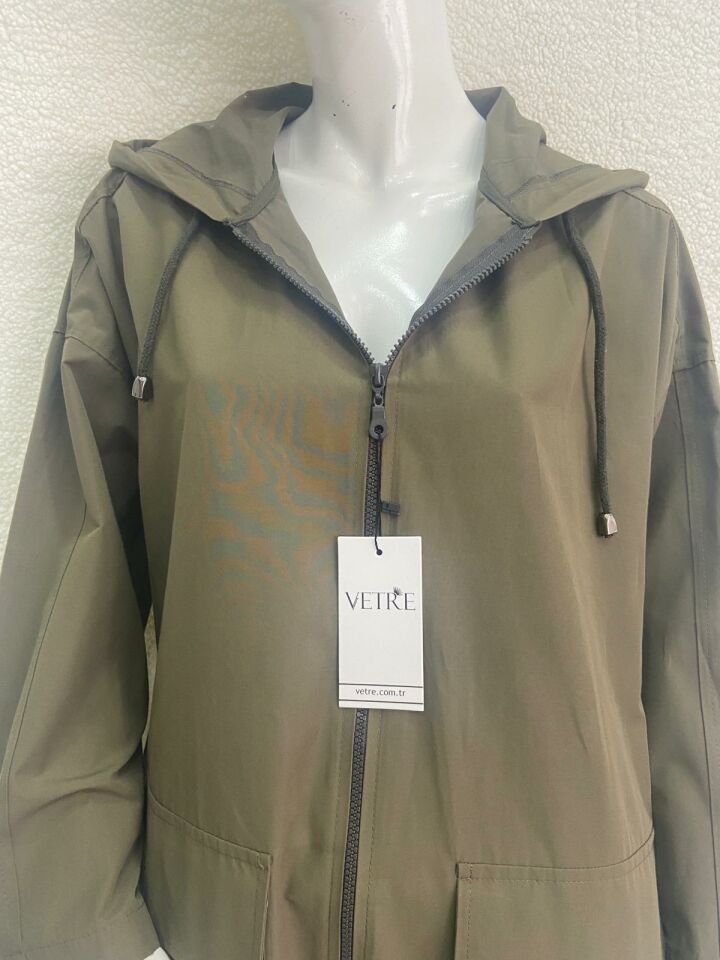 Kapüşonlu Oversize Haki Trençkot