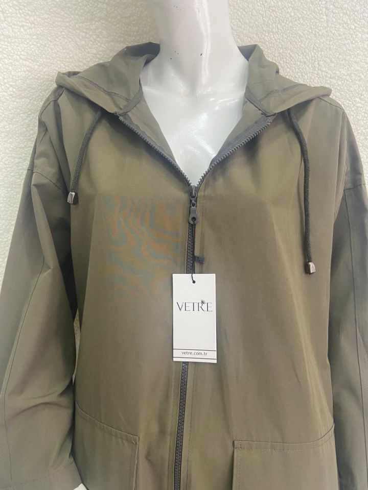 Kapüşonlu Oversize Haki Trençkot