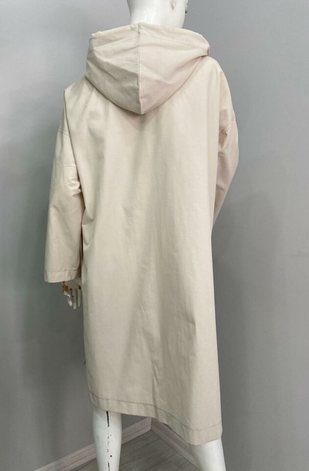 Kapüşonlu Oversize Açık Bej Trençkot