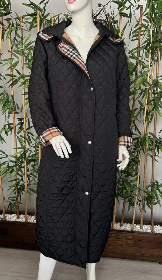 Ekose 120 Cm Mevsimlik Siyah Kapitone Mont