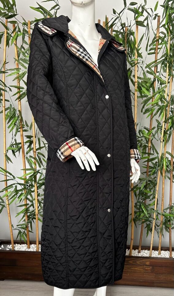 Ekose 120 Cm Mevsimlik Siyah Kapitone Mont