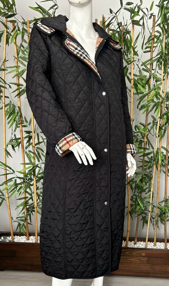 Ekose 120 Cm Mevsimlik Siyah Kapitone Mont