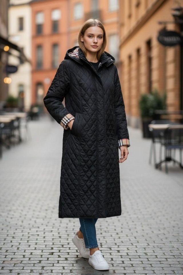 Ekose 120 Cm Mevsimlik Siyah Kapitone Mont