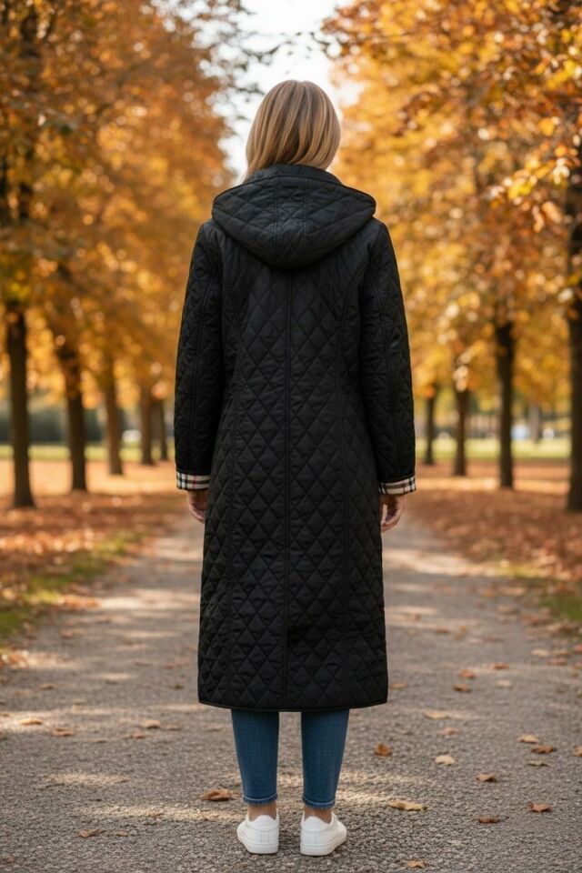 Ekose 120 Cm Mevsimlik Siyah Kapitone Mont