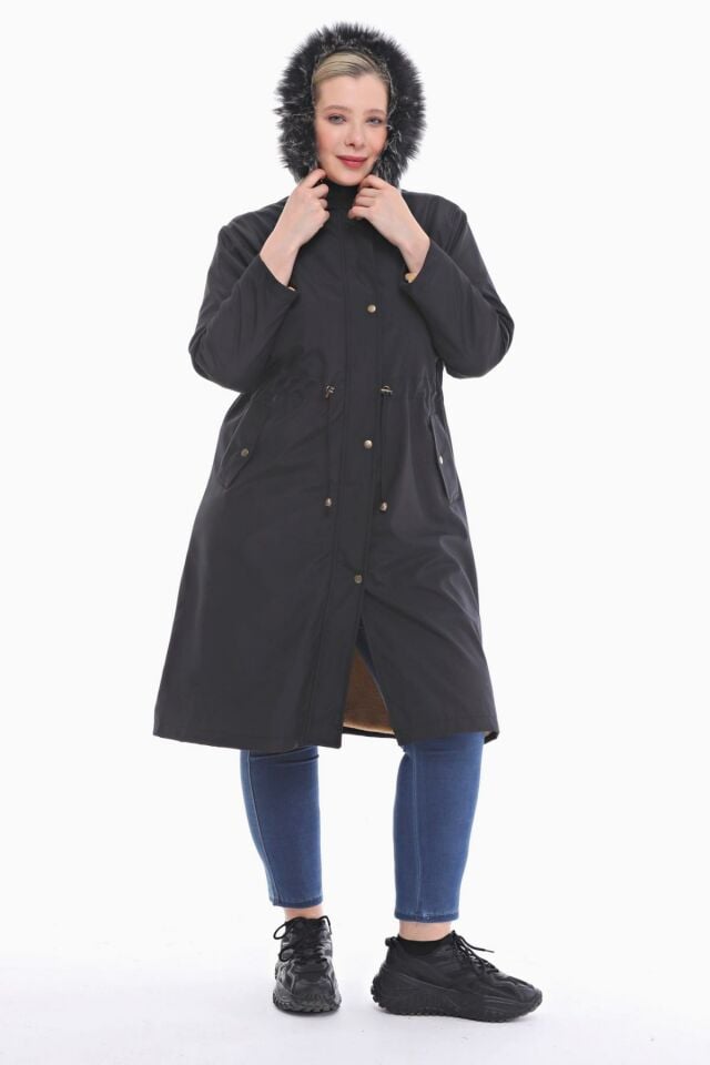 İÇİ KÜRKLÜ SİYAH UZUN MONT