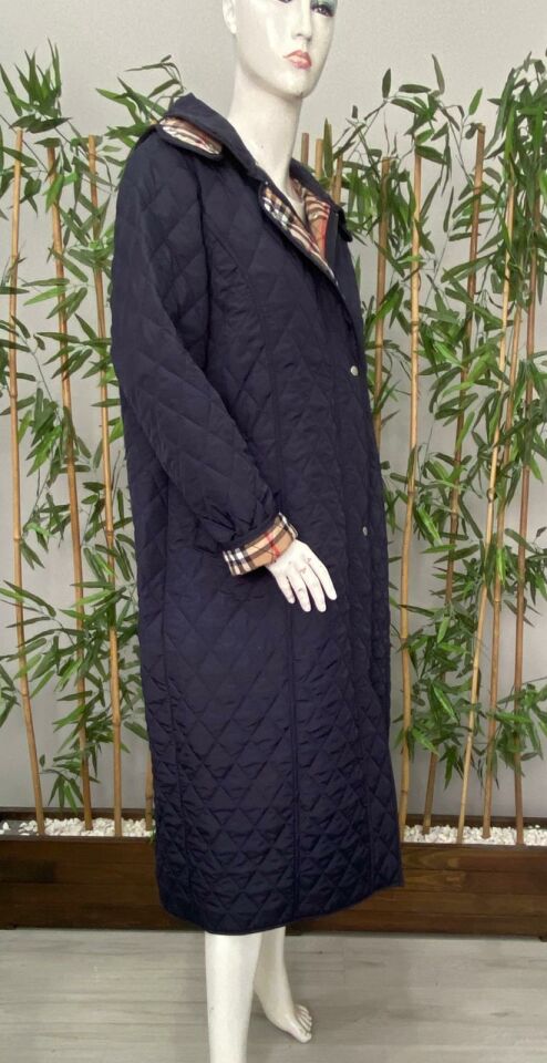 Vetre Kadın Büyük Beden Ekose 120 Cm Mevsimlik Lacivert Kapitone Mont 1042