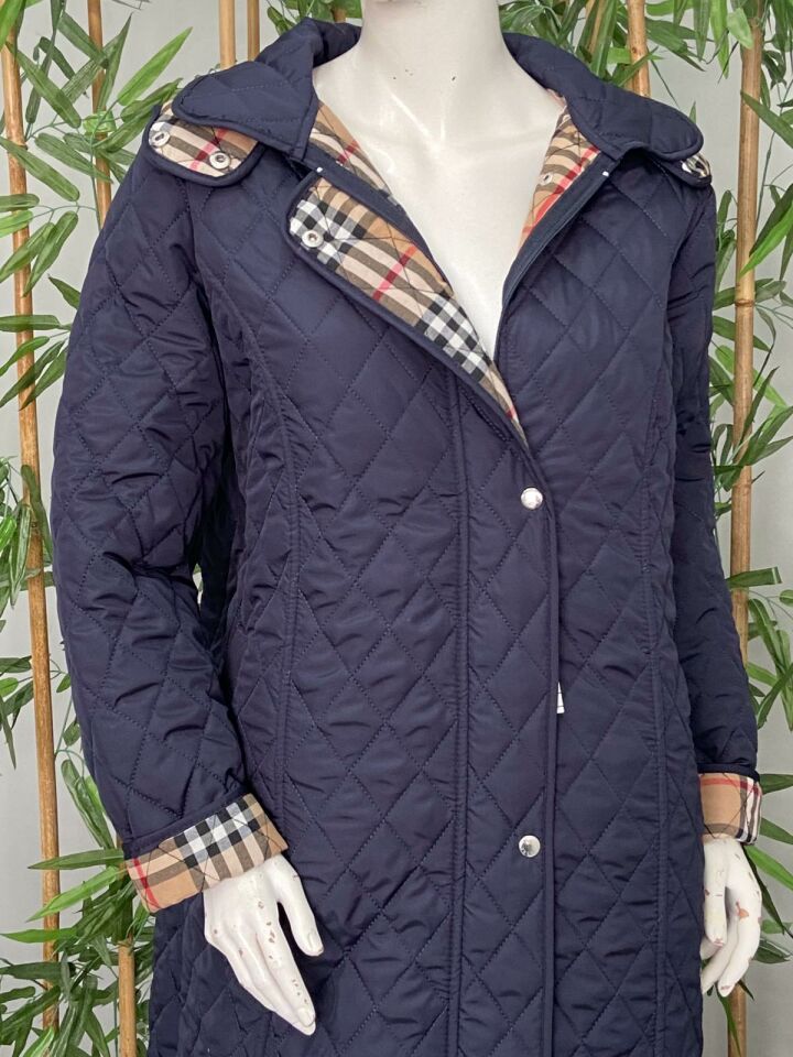 Vetre Kadın Büyük Beden Ekose 120 Cm Mevsimlik Lacivert Kapitone Mont 1042