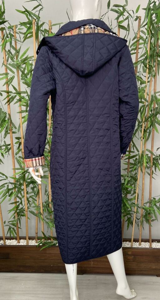 Vetre Kadın Büyük Beden Ekose 120 Cm Mevsimlik Lacivert Kapitone Mont 1042