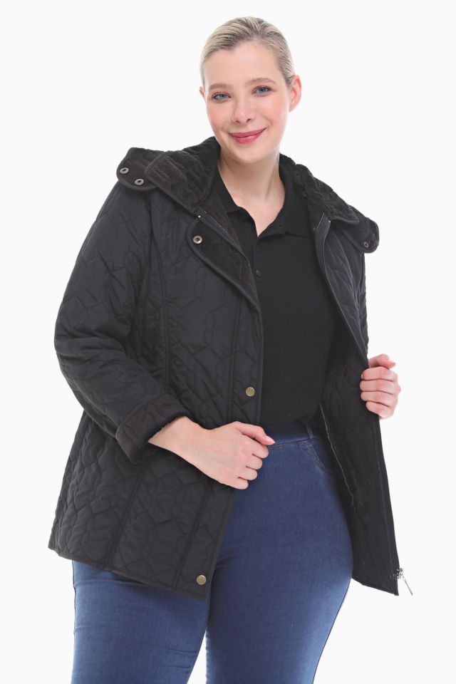 KAPÜŞONLU SİYAH 75 CM KAPİTONE MONT