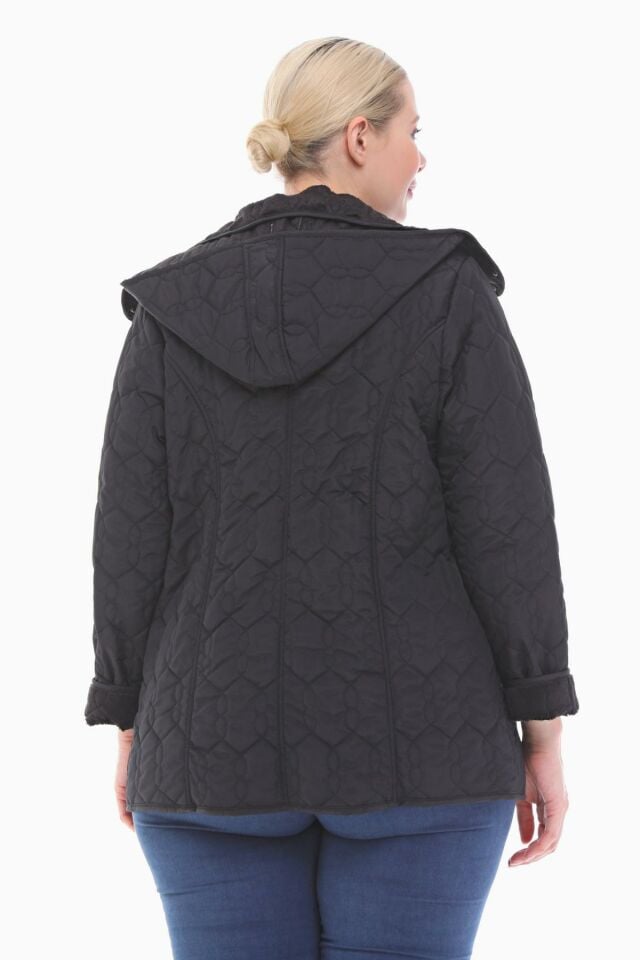 KAPÜŞONLU SİYAH 75 CM KAPİTONE MONT