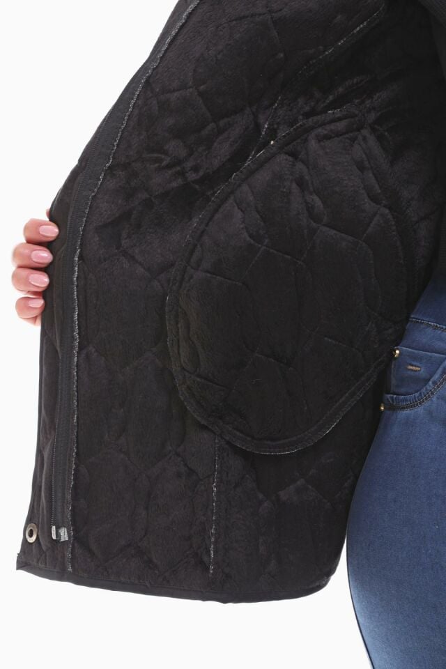 KAPÜŞONLU SİYAH 75 CM KAPİTONE MONT