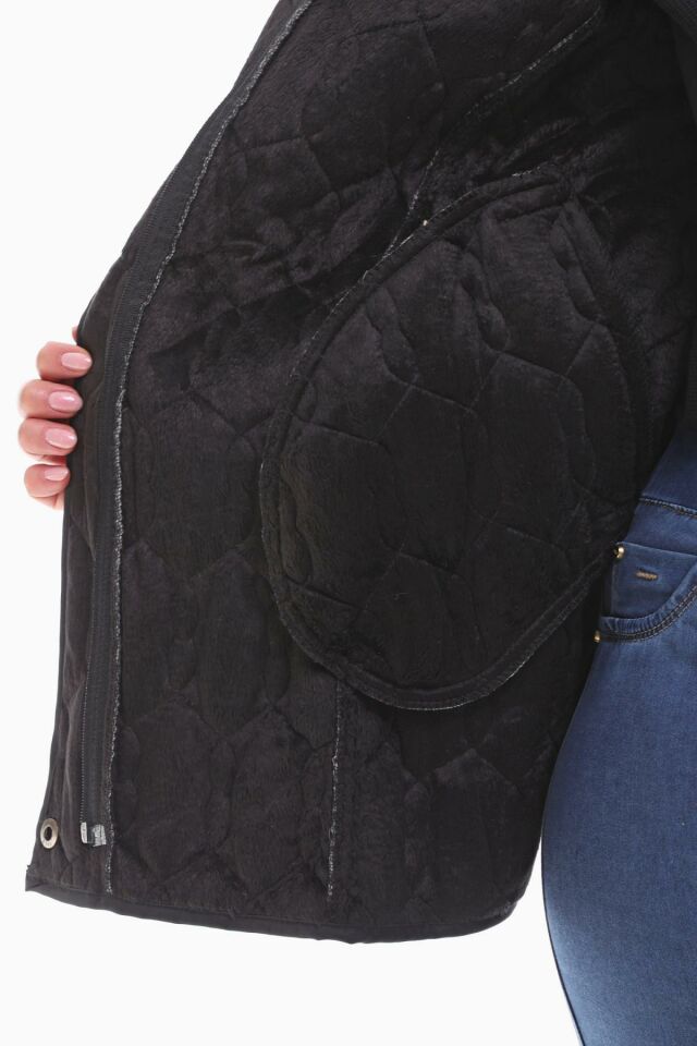 KAPÜŞONLU SİYAH 75 CM KAPİTONE MONT