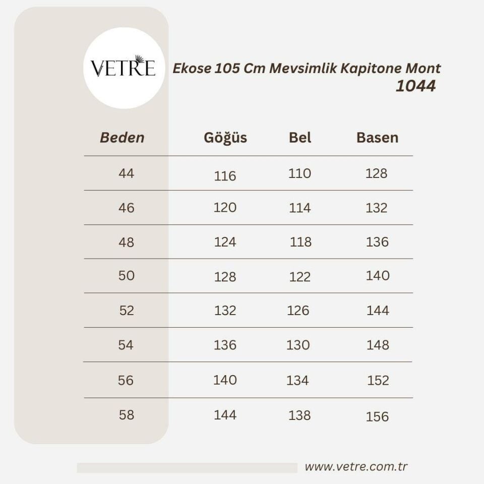 Vetre Kadın Büyük Beden Ekose 120 Cm Mevsimlik Haki Kapitone Mont 1042