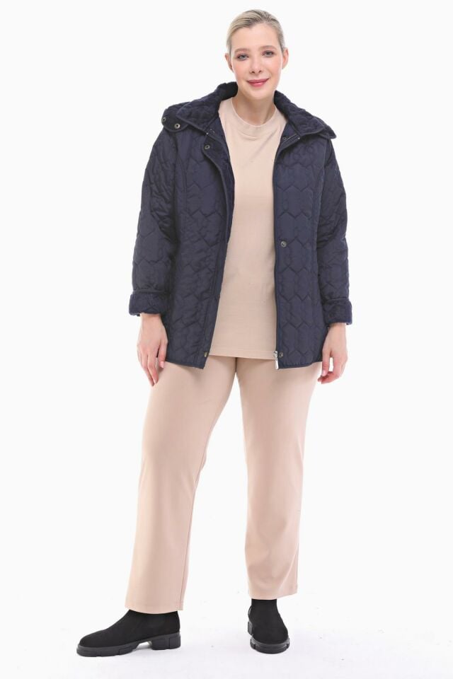 KAPÜŞONLU LACİVERT 75 CM KAPİTONE MONT