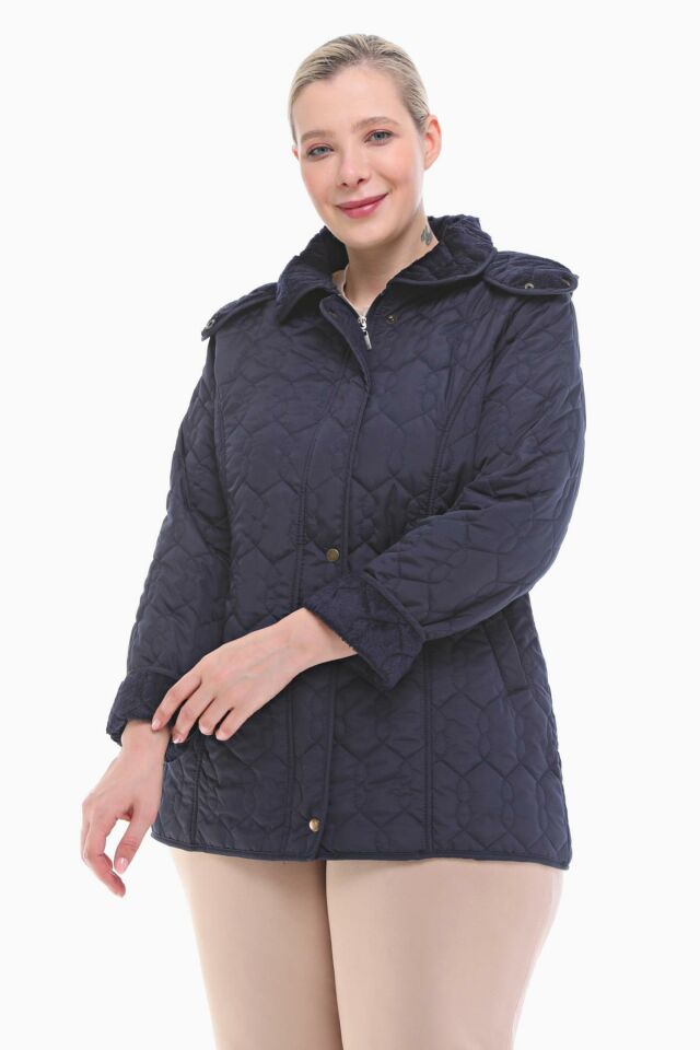 KAPÜŞONLU LACİVERT 75 CM KAPİTONE MONT