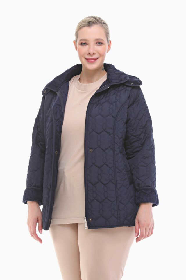 KAPÜŞONLU LACİVERT 75 CM KAPİTONE MONT