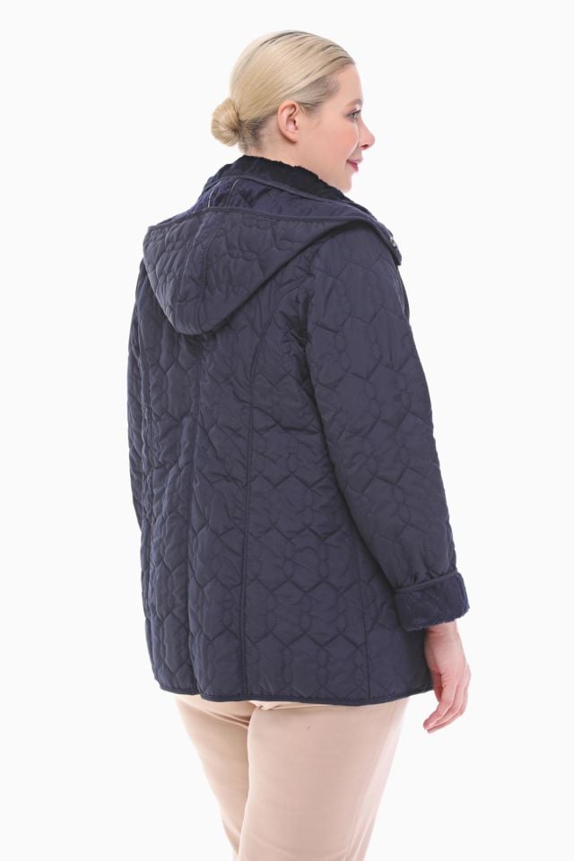 KAPÜŞONLU LACİVERT 75 CM KAPİTONE MONT