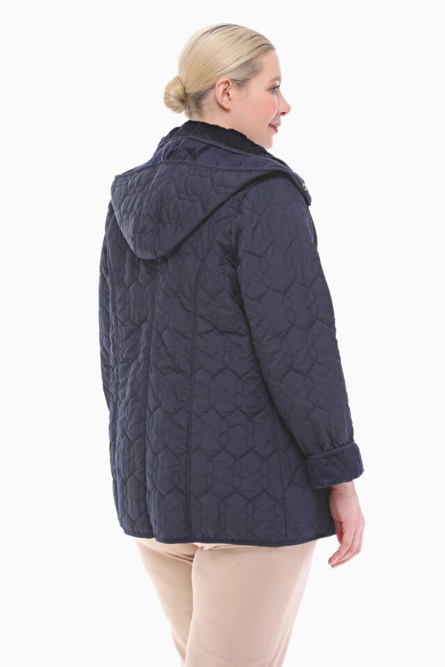 KAPÜŞONLU LACİVERT 75 CM KAPİTONE MONT