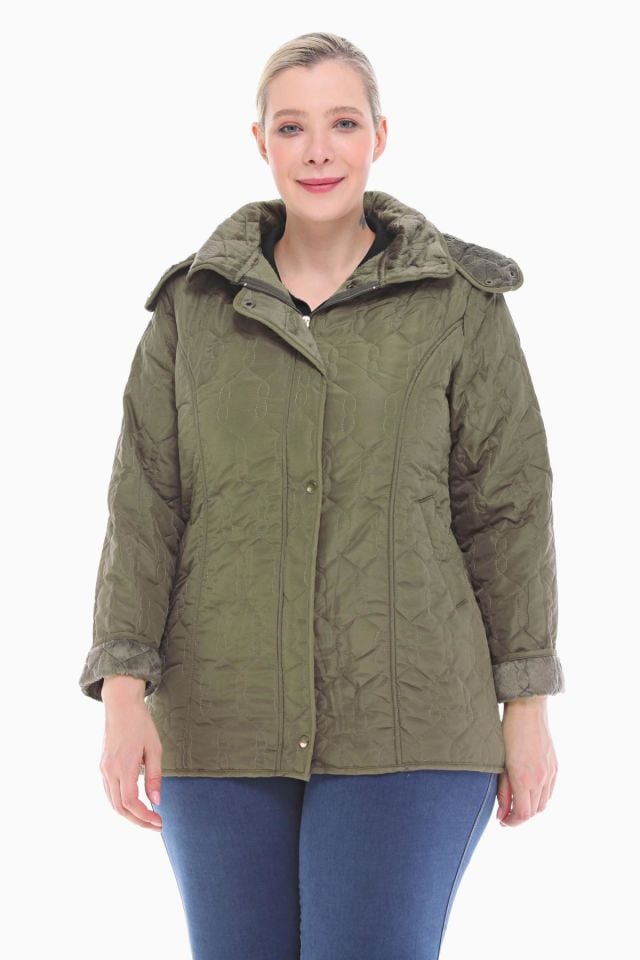 KAPÜŞONLU HAKİ 75 CM KAPİTONE MONT