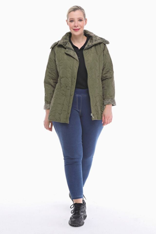 KAPÜŞONLU HAKİ 75 CM KAPİTONE MONT