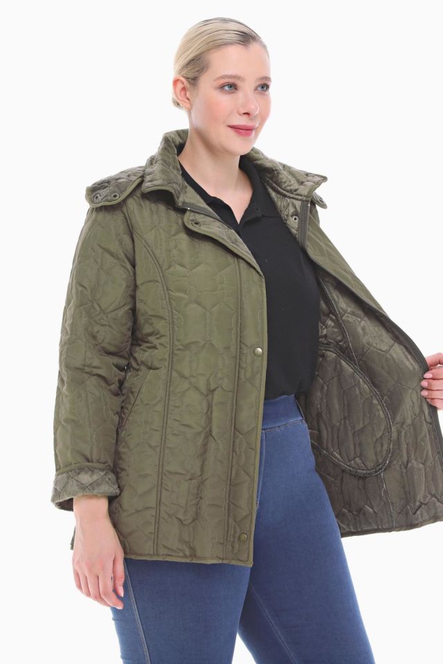 KAPÜŞONLU HAKİ 75 CM KAPİTONE MONT