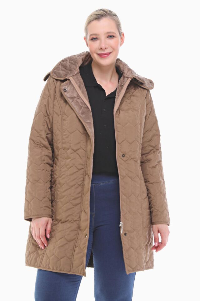 KAPÜŞONLU VİZON 95 CM KAPİTONE MONT