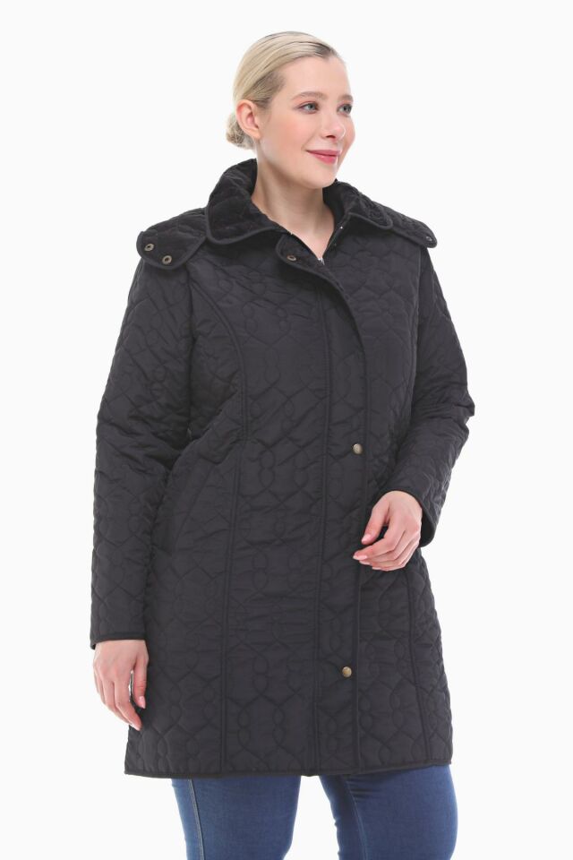 KAPÜŞONLU SİYAH 95 CM KAPİTONE MONT
