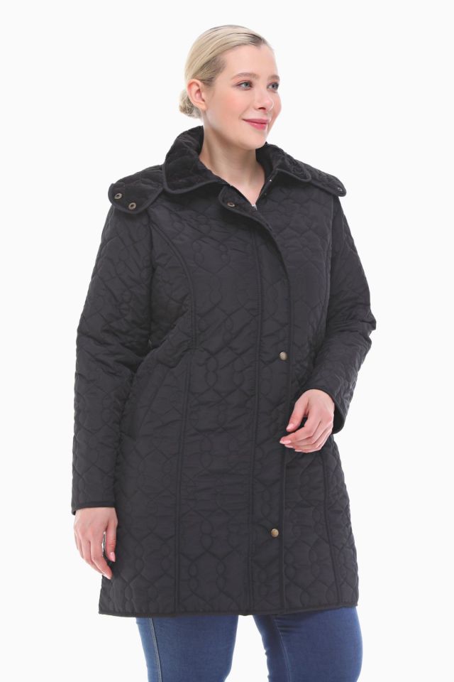 KAPÜŞONLU SİYAH 95 CM KAPİTONE MONT