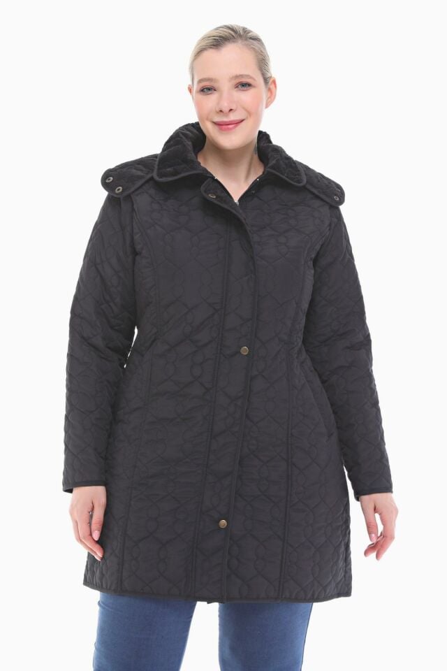 KAPÜŞONLU SİYAH 95 CM KAPİTONE MONT