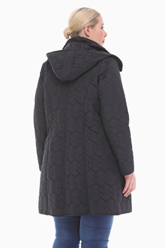 KAPÜŞONLU SİYAH 95 CM KAPİTONE MONT