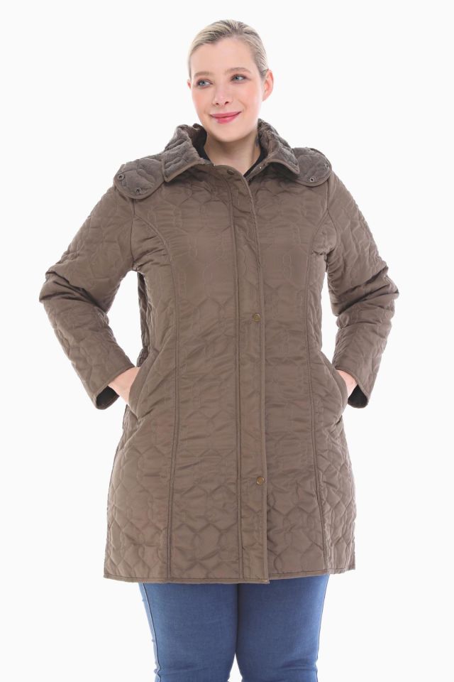 KAPÜŞONLU HAKİ 95 CM KAPİTONE MONT