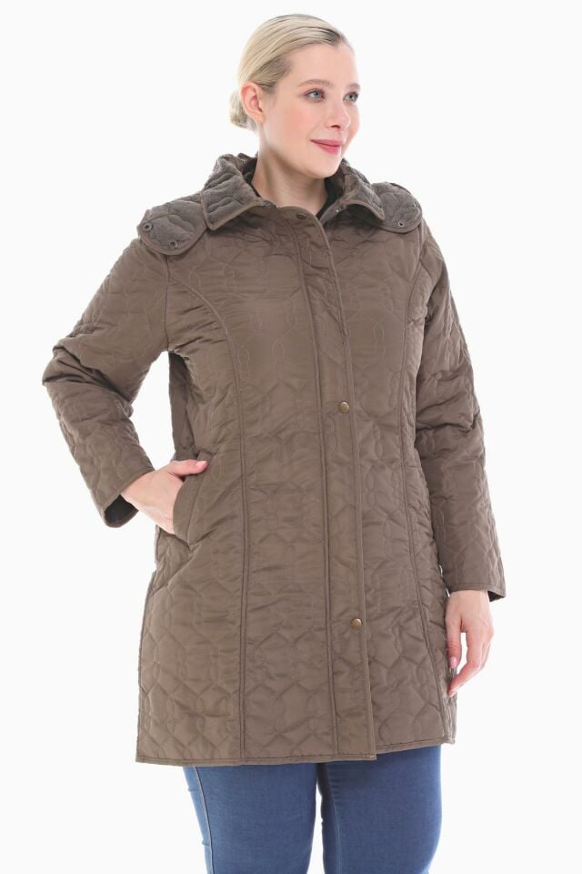 KAPÜŞONLU HAKİ 95 CM KAPİTONE MONT