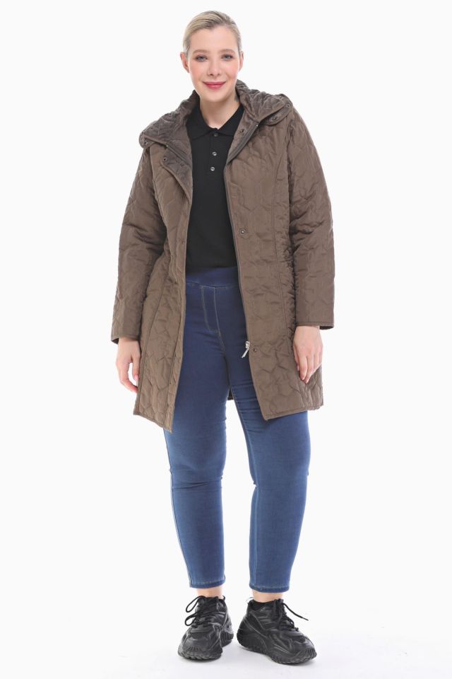 KAPÜŞONLU HAKİ 95 CM KAPİTONE MONT