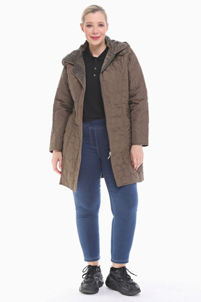 KAPÜŞONLU HAKİ 95 CM KAPİTONE MONT