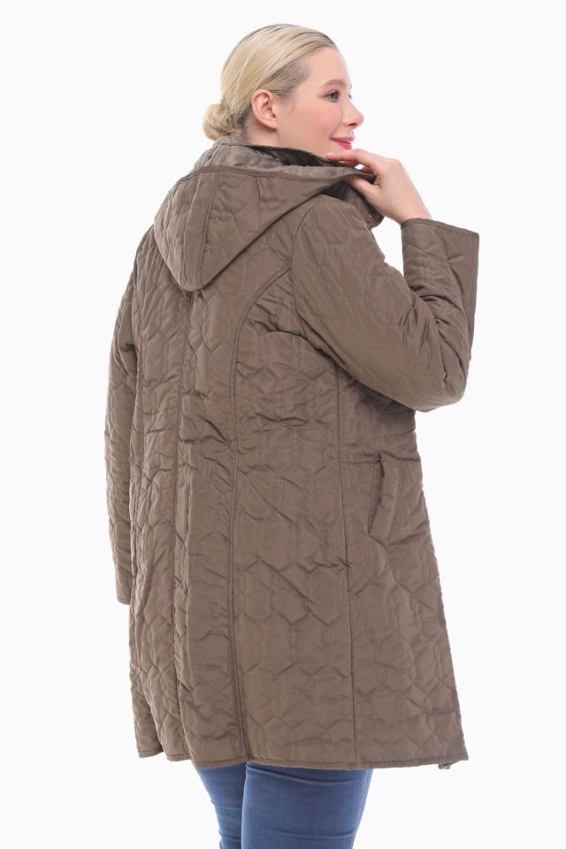 KAPÜŞONLU HAKİ 95 CM KAPİTONE MONT