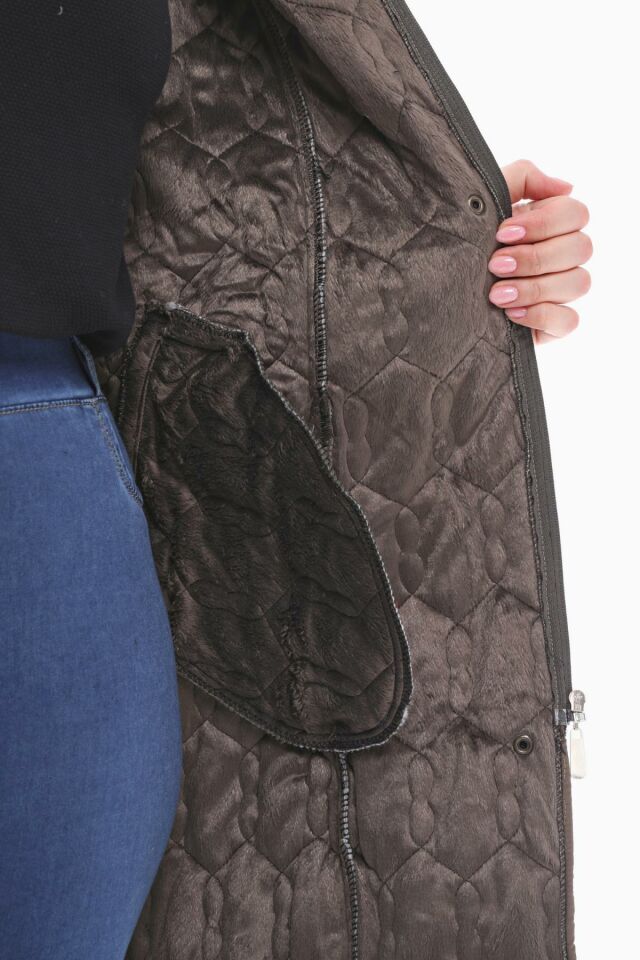 KAPÜŞONLU HAKİ 95 CM KAPİTONE MONT