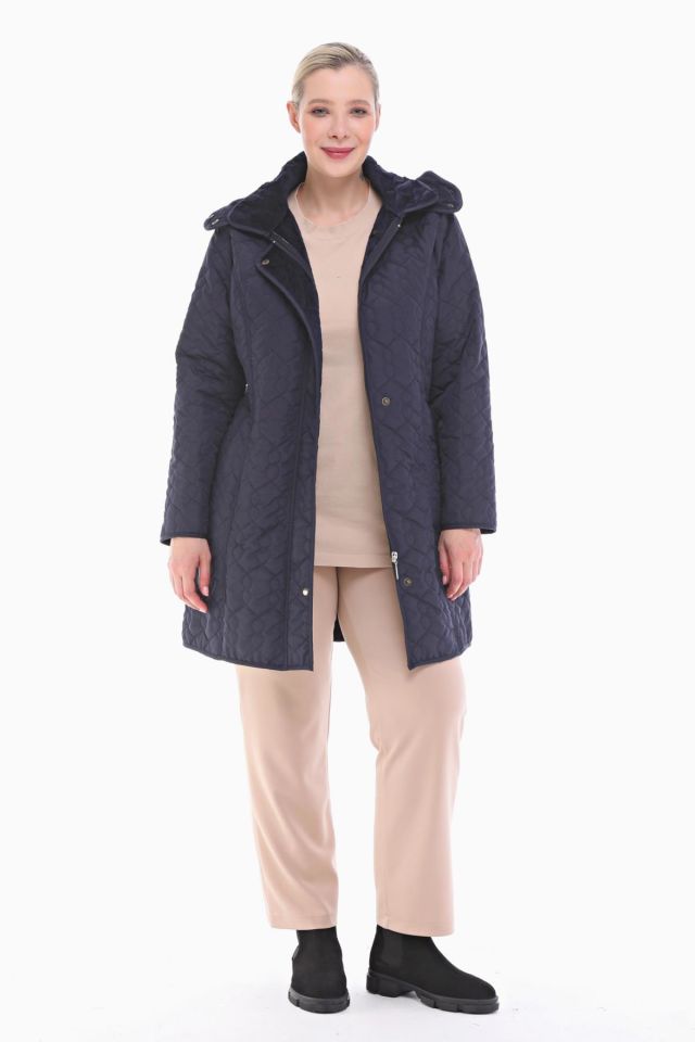 KAPÜŞONLU LACİVERT 95 CM KAPİTONE MONT