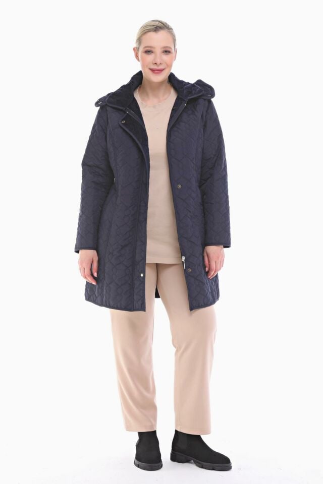 KAPÜŞONLU LACİVERT 95 CM KAPİTONE MONT