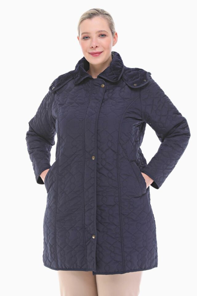 KAPÜŞONLU LACİVERT 95 CM KAPİTONE MONT