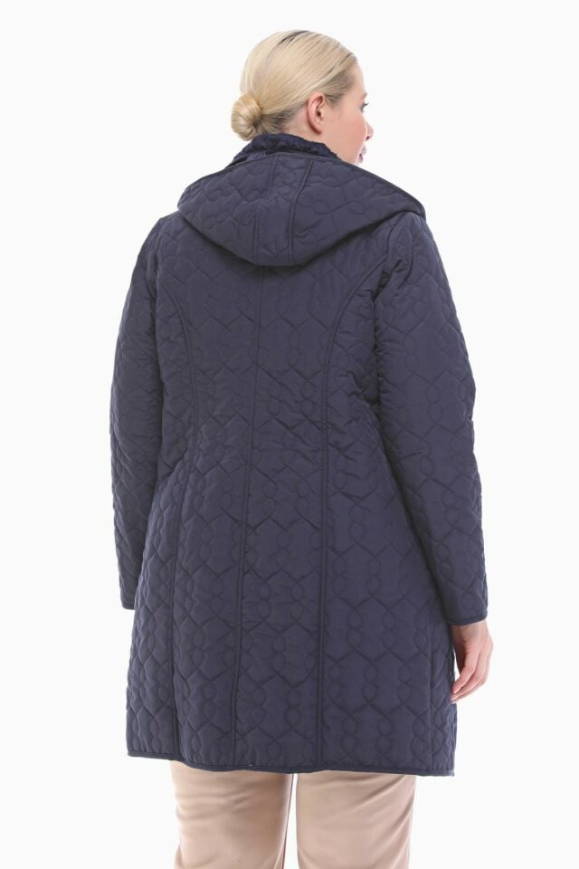 KAPÜŞONLU LACİVERT 95 CM KAPİTONE MONT