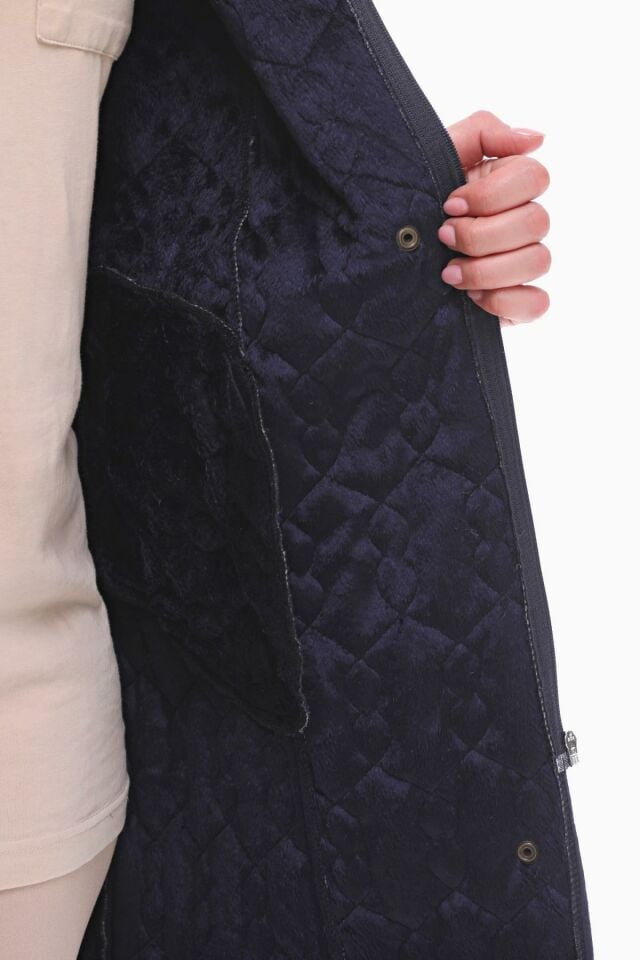 KAPÜŞONLU LACİVERT 95 CM KAPİTONE MONT