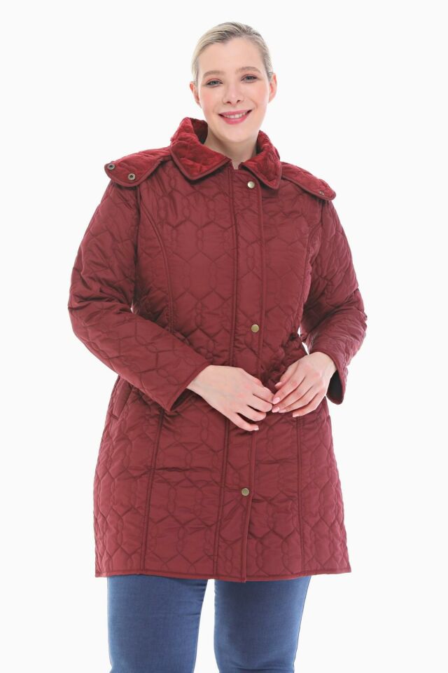 KAPÜŞONLU BORDO 95 CM KAPİTONE MONT