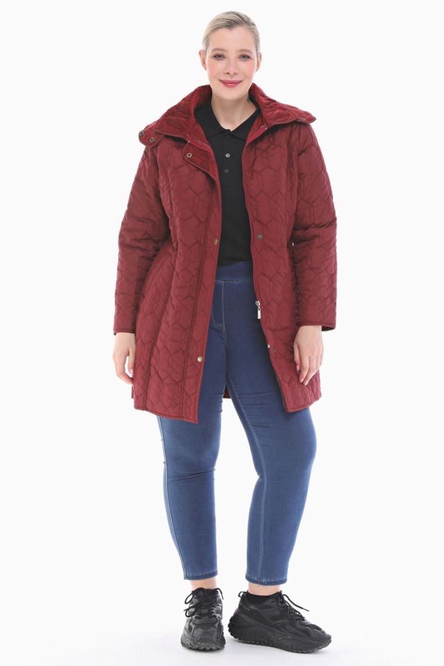KAPÜŞONLU BORDO 95 CM KAPİTONE MONT