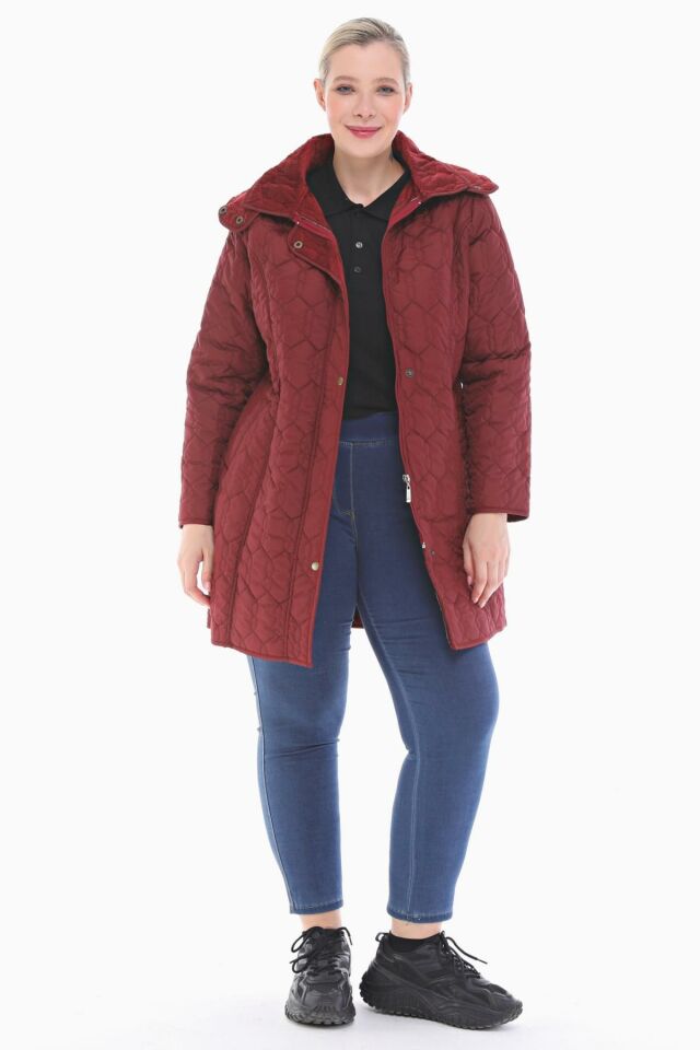 KAPÜŞONLU BORDO 95 CM KAPİTONE MONT