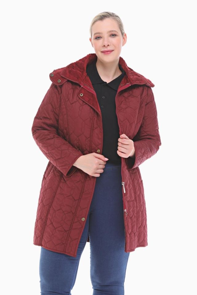 KAPÜŞONLU BORDO 95 CM KAPİTONE MONT
