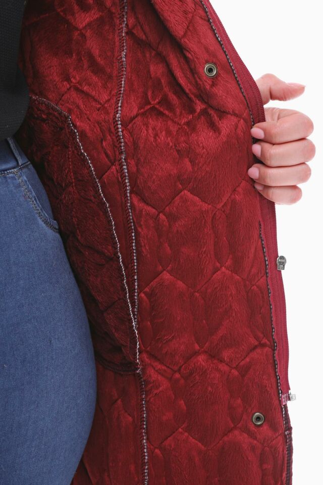 KAPÜŞONLU BORDO 95 CM KAPİTONE MONT