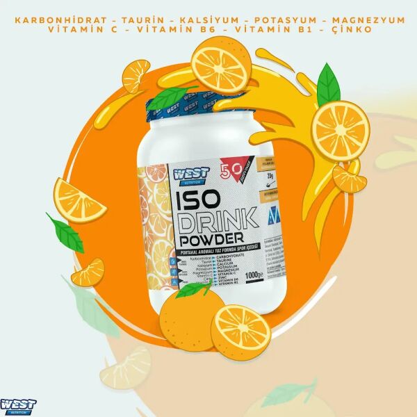 ISO Drink Powder İzotonik Toz Spor İçeceği 50 Servis 1000 g Portakal Aromalı