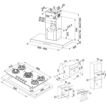 FRANKE FCR 925 TC BK/XS DAVLUMBAZ FHCR 905 4G TC HE BK C OCAK FMA 86 H XS FIRIN BLACK ANKASTRE SET